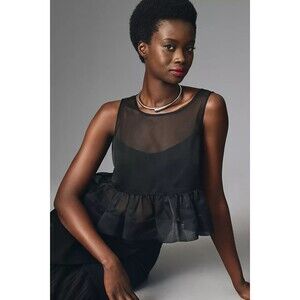 Anthropologie Maeve Sheer Organza Ruffled Sleeveless Swing Blouse Top M 281615